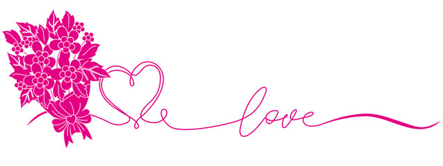 illustration of love writing with a bouquet of flowers