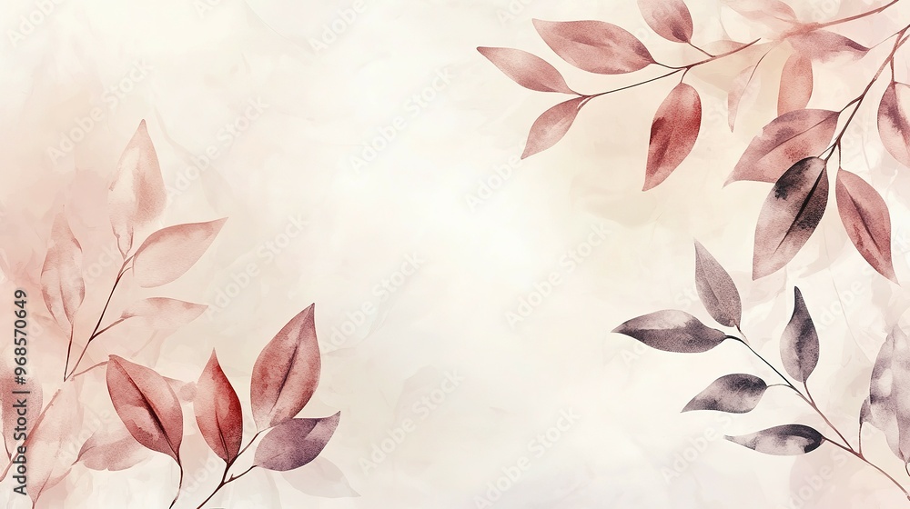 Sticker Watercolor Painting of Delicate Pink and Purple Leaves on a White Background