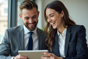 business partners are looking at a tablet