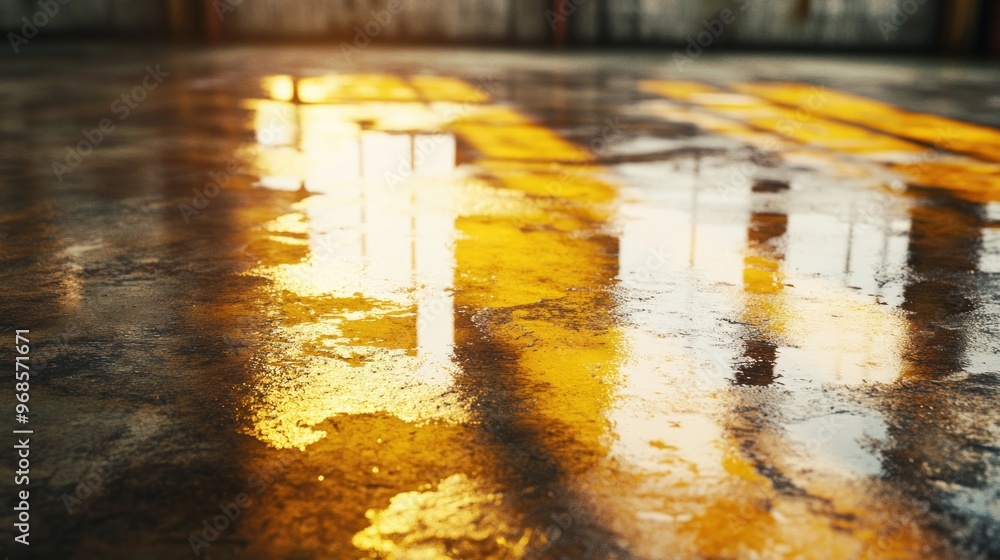 Poster Wet Concrete Floor with Light Reflections