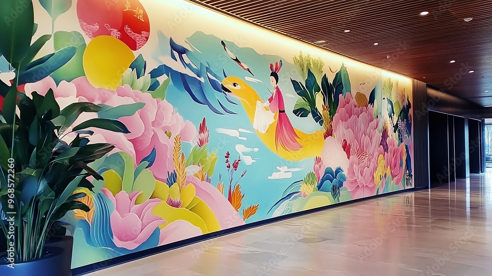 Wall mural colorful mural depicting a floral paradise