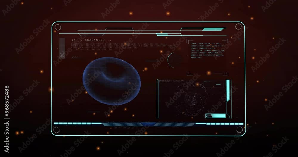 Poster animation of data processing and blood cell on black background