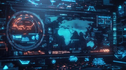 Obraz premium Conceptual marketing automation interface with global business software, symbolizing the power of digital marketing technologies.