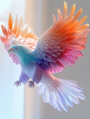 Obraz premium Vibrant and Colorful Eagle in Flight with Gradient Feathers Against a Soft Background