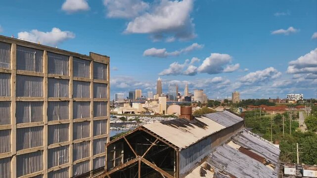 Downtown Cleveland Ohio Skyline from the westside abandoned warehouse.