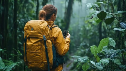 A Travelers document their journeys through the dense forests with telephones in hand, ready to fuel their creativity at every turn.