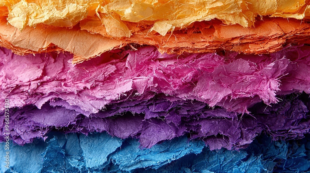 Poster a close-up of a multicolored wall with multiple layers of paper stacked on top