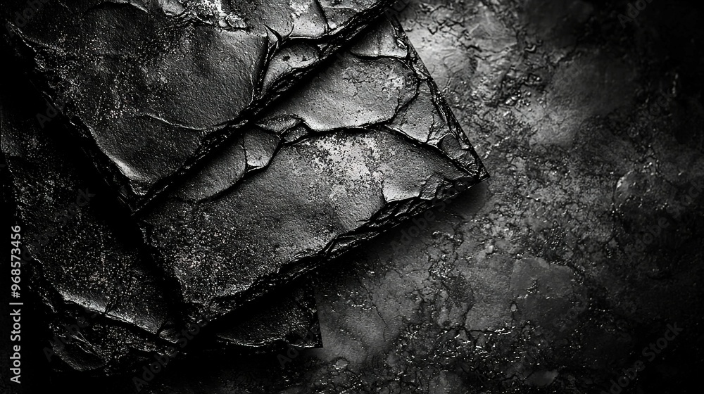 Poster black-and-white image of a triangular-shaped sheet of paper, which has been cut in two