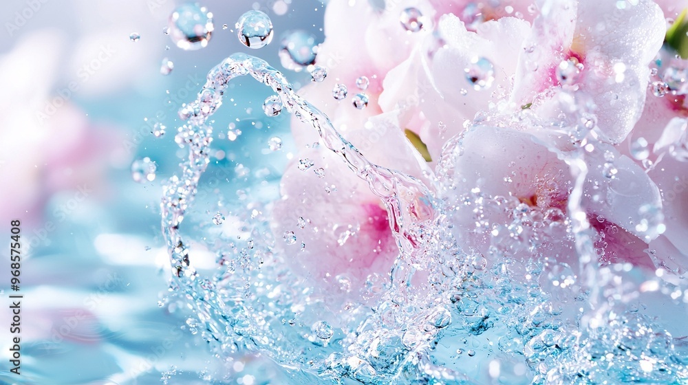 Aufkleber a macro shot of several blossoms with droplets cascading from above and below