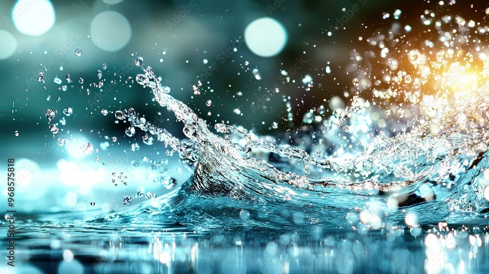 Aufkleber a close-up of water splashing on top of a body of water with a bokeh of light in the background