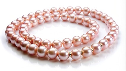 Obraz premium Pink pearl necklace with a strand of beautifully crafted pearl beads isolated against a clean white background providing ample copy space for use in advertisements fashion magazines or websites