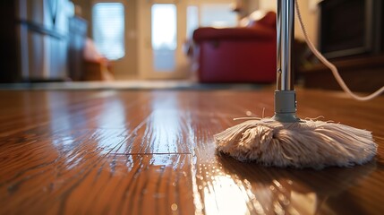 the action of making something clean especially the inside of a house