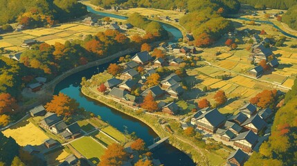 Fototapeta premium 日本の田園地帯を覆う静謐な秋の天蓋10