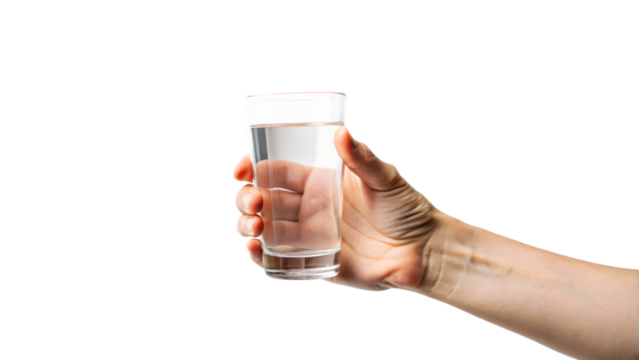 Close-up of hand holding a glass of clear water