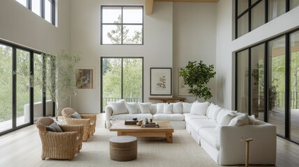 Modern living room with cozy seating, minimal decor, and a bright, open design, showcasing the perfect balance of comfort and style