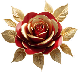Exquisite 3D Red Rose Clipart: Gold Accents. 