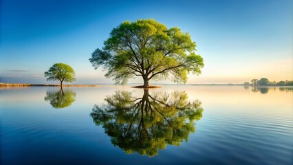 Reflection of a tree on water, creating a scenic and tranquil image