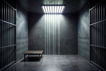 Minimalistic background of a prison cell with a black wall and a subtle shadow creating a dark and mysterious atmosphere, desolate, isolation, prison cell, confinement, abstract