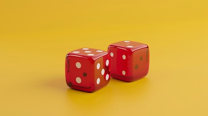 Two red dices isolated on yellow background