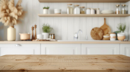 A kitchen with a wooden countertop and a window by AI generated image