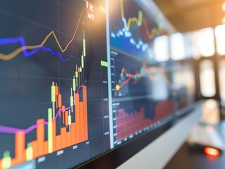 A close-up of a digital screen displaying a line graph with fluctuating interest rates, set against a blurred background of financial charts and economic indicators. monetary policy,quantitative easin