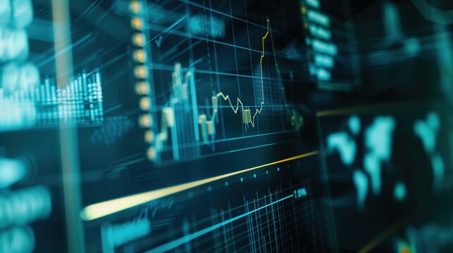 A close-up of a digital screen displaying a line graph with fluctuating interest rates, set against a blurred background of financial charts and economic indicators. monetary policy,quantitative easin