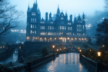 Obraz premium Gothic Manor in the Mist 