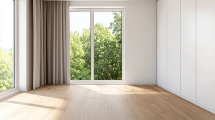 Fototapeta premium Bright and Minimalist Modern Interior with Forest View