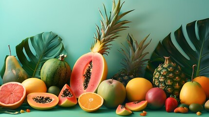 Various fresh tropical fruits