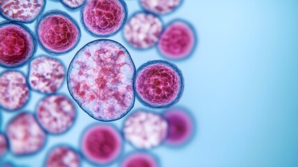 Microscopic View of Pink Cells on Blue Background