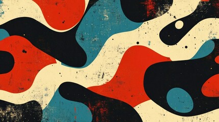 Obraz premium Vibrant retro abstract wallpaper with organic shapes and bold colors, blending diversity in design, creating a unique artistic background.