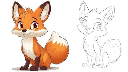 Obraz premium Black and white illustration of a cute squirrel sitting on a tree branch, surrounded by leaves. Ideal for coloring books, children's art, or nature-themed designs. See Less