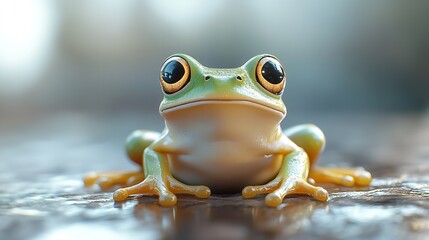 Fototapeta premium Enchanting Frog Portrait with Copy Space. Close-up Photography of a Charming Amphibian in a Natural Setting. Perfect for Eco-friendly Concepts.