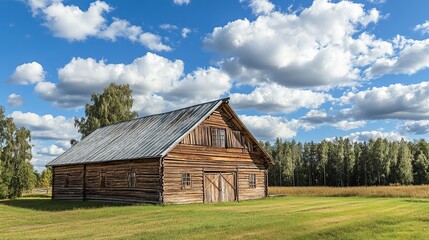 Arkhangelsk, Russia: A photograph of the Poryvkin barn, built at the end of the 19th century, located at the Arkhangelsk State Museum of Wooden Architecture.