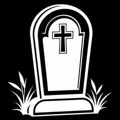 Obraz premium Tombstone with cross illustration, black and white, graveyard design