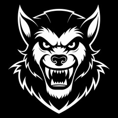 Fototapeta premium Werewolf face illustration, black and white, fierce Halloween monster design