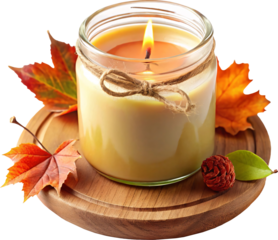 autumn themed candle in glass jar