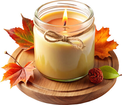 autumn themed candle in glass jar