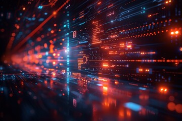 Fototapeta premium Abstract futuristic technology background with glowing lines and digital elements.