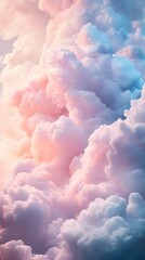 Fluffy pink and blue clouds in the sky, dreamlike atmosphere