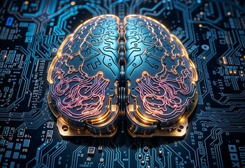 Artificial Intelligence Brain on Circuit Board