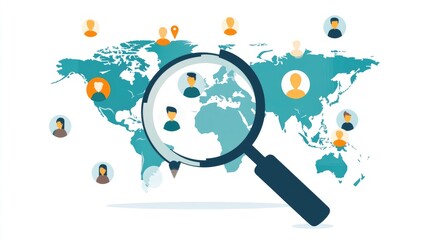 Global  Search & Zoom In - Finding  Users  Across the World Map  with a Magnifying Glass