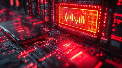 Obraz premium A digital bank interface with blockchain connections and cryptocurrency transactions lighting up around a businessman phone.