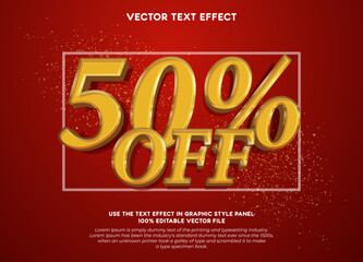 50% vector gold sale banner and poster with editable text effect