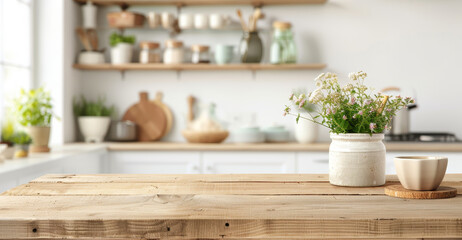 A kitchen with a wooden countertop and a window by AI generated image