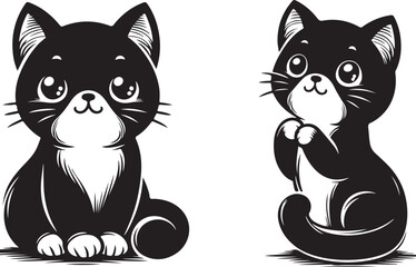 cute a cat silhouette vector design