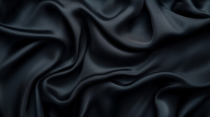 黒いシルク製の柔らかい布が画面いっぱいに広がったテクスチャー背景画像をリアルに描いたAI生成画像
