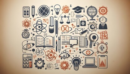 Obraz premium Education symbols on paper background representing learning concept.
