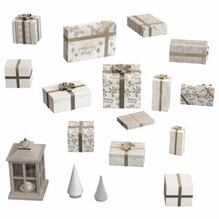 Christmas decorations, New Year's decor, isolated on white background, 3D illustration, cg render