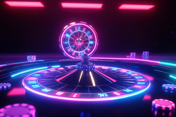 3D rendering of casino game background with neon lights